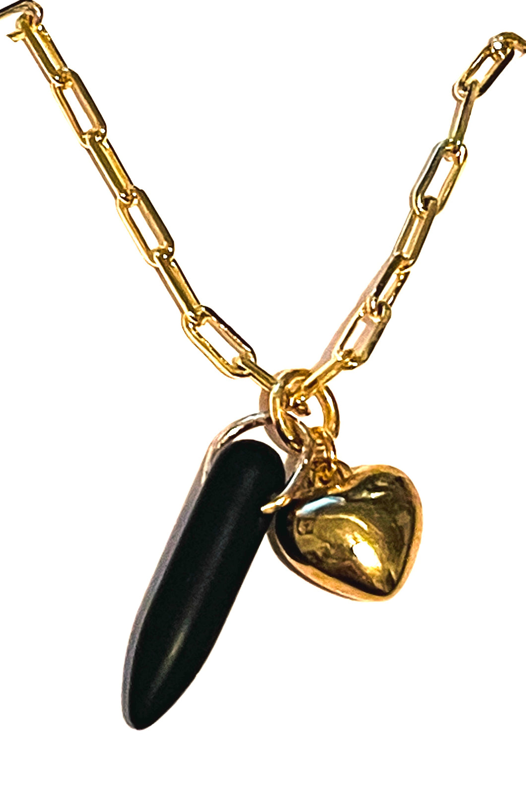 Necklace | Black Onyx Spike and Gold Heart