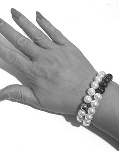 Bracelet | Hematite + Pearl Stretch Set of 2