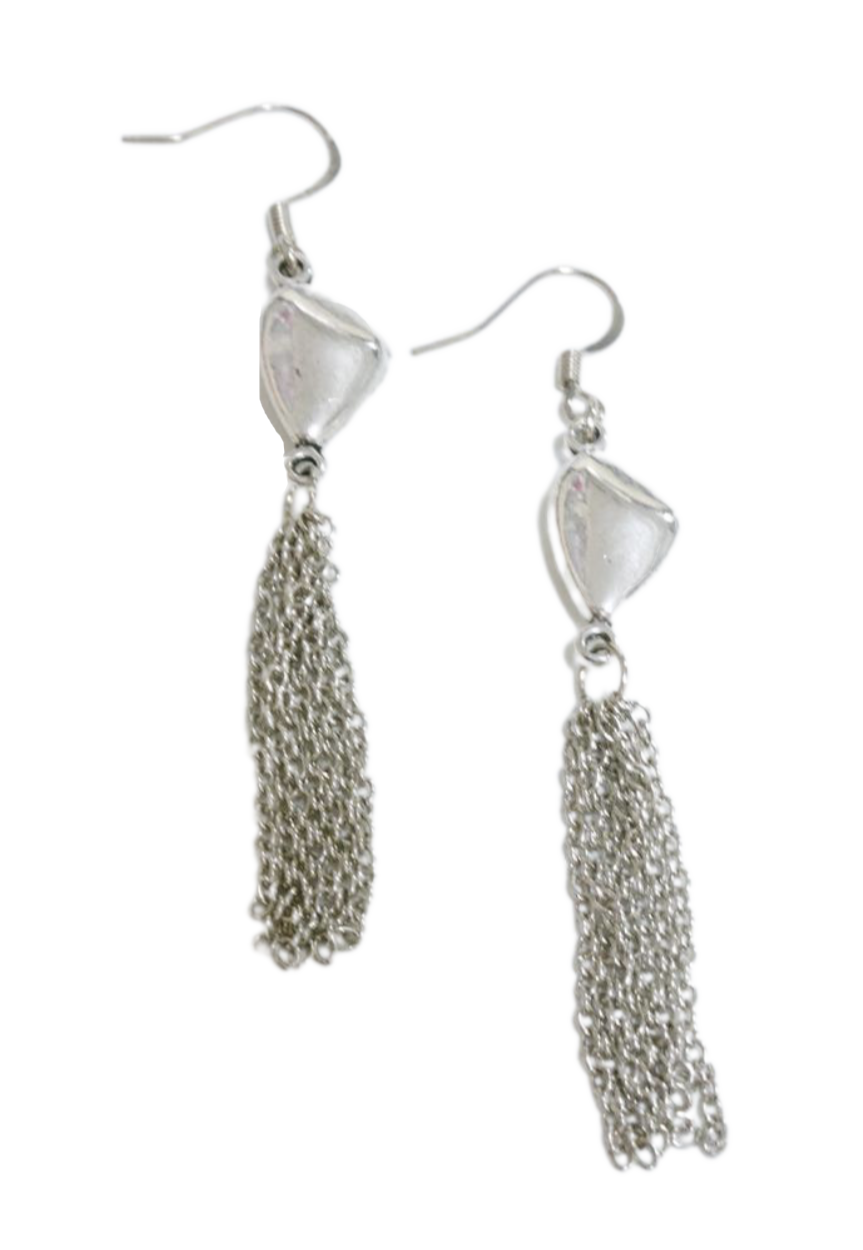 Earrings | Silver Pebble with Chain
