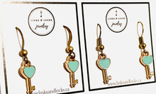 Load image into Gallery viewer, BFF Earring Set of 2 - Teal Gold Key Charm
