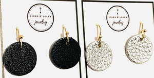 BFF Earring Set of 2 - Silver + Black Leather Disc