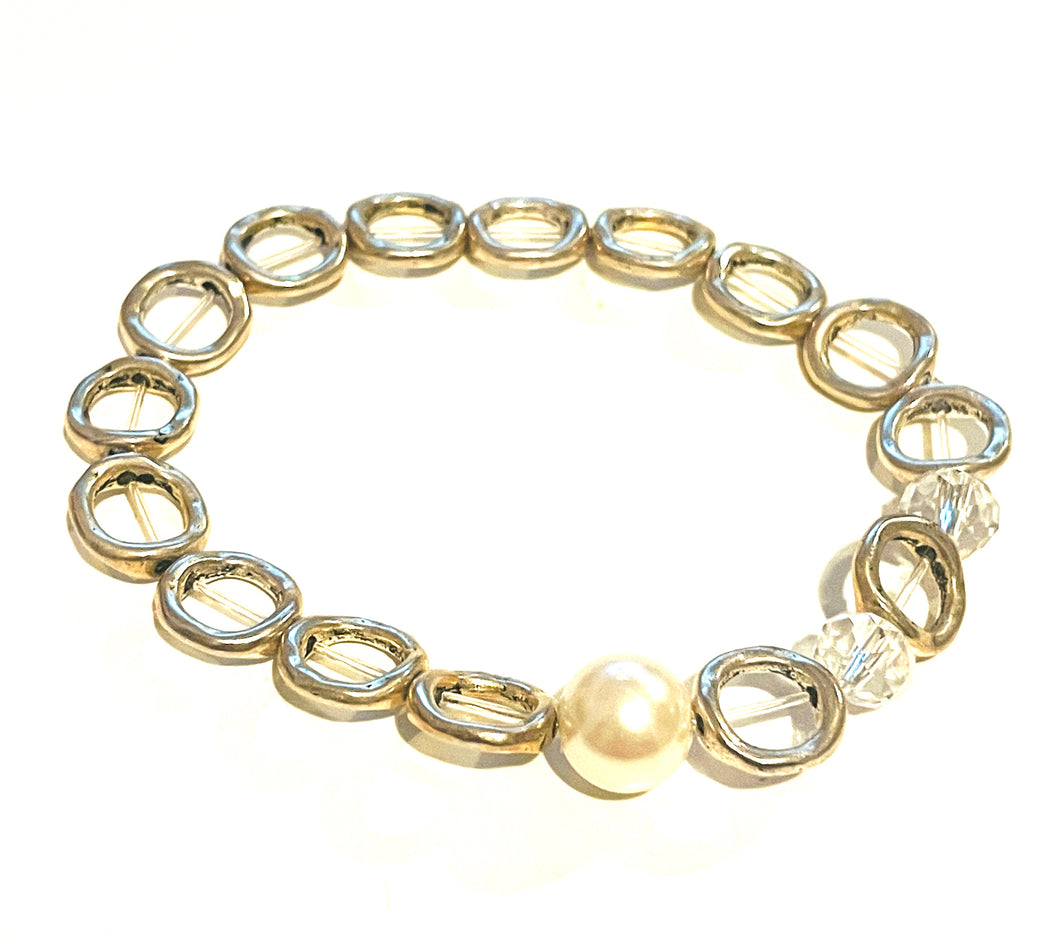 Bracelet | Silver Stretch with pearl + crystal