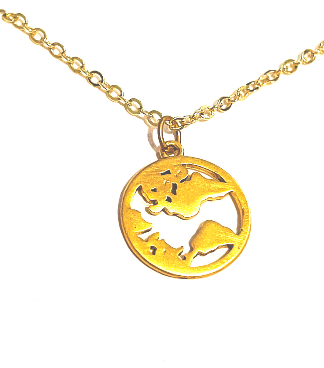 Necklace | Matte Gold Globe World Charm