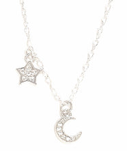 Load image into Gallery viewer, Necklace | Silver Moon + Star CZ Charm
