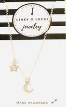 Load image into Gallery viewer, Necklace | Silver Moon + Star CZ Charm
