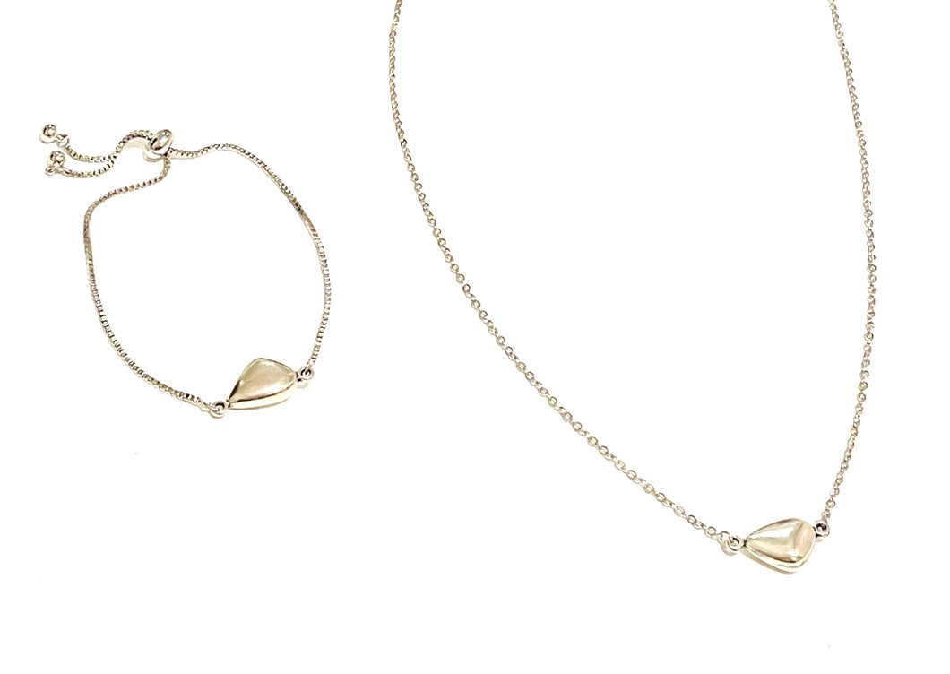 Necklace + Bracelet Set | Silver Pebble