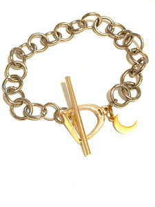 Bracelet | Silver + Gold Toggle Link with Gold Moon