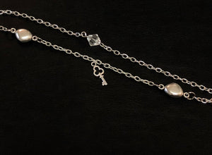 Necklace | Long Silver Pebble and Crystal
