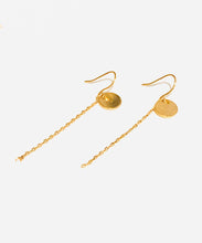 Load image into Gallery viewer, Gold Disc with Dangle Chain Earrings - Links and Locks Designs
