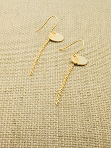 Gold Disc with Dangle Chain Earrings - Links and Locks Designs