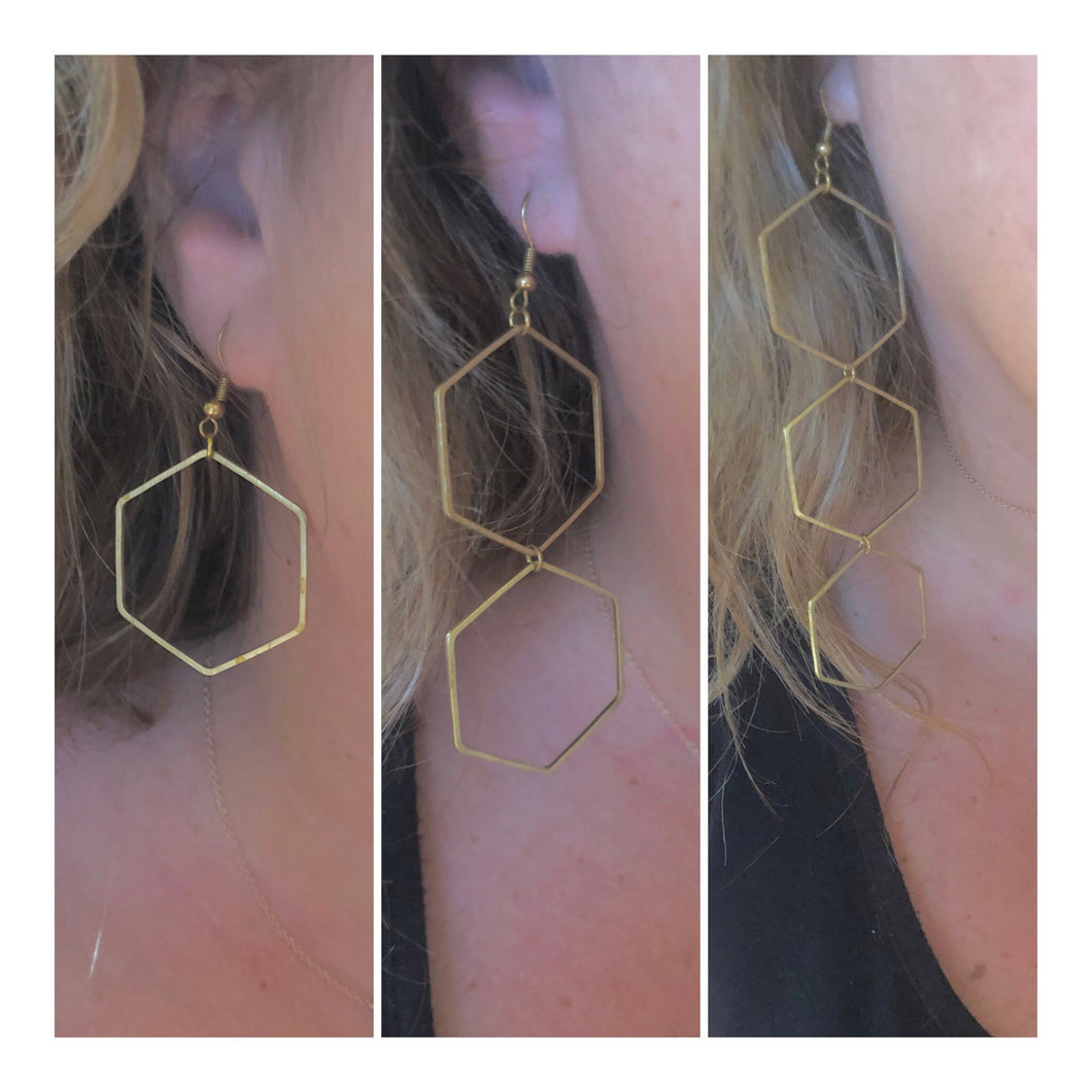 Earrings | Gold Brass Hexagons